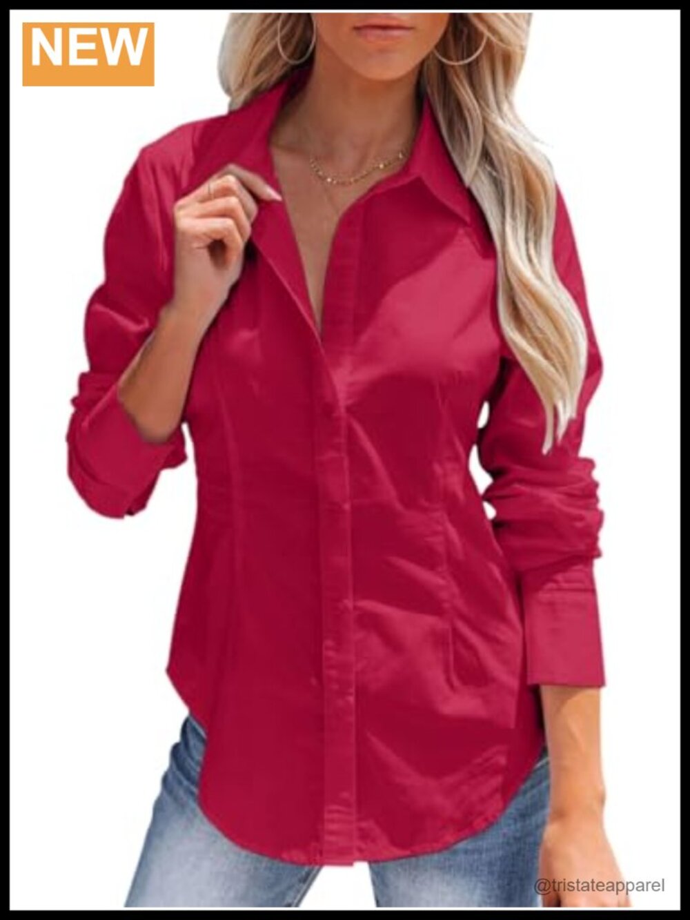 Women's Wrinkle Free Long Sleeve Button Down Shirt Office Slim Fit Blouse